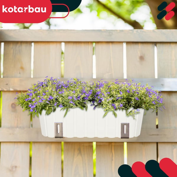 Avlång blomkruka för blommor och örter på balkong eller terrass, vit, 40 cm, set om 2