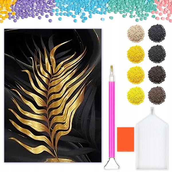 Ob_XL_44 diamantmålning 60x80 cm natur och bladguld