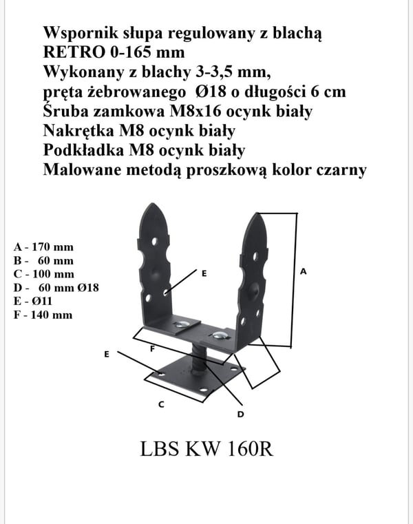 SÄÄDETTÄVÄ PILLIN JALKA 0-165 MM NELIÖNMUOTOISELLE RETRO-TILALLE - LBS KW 160 R