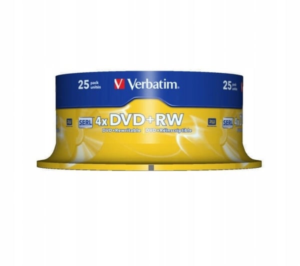 DVD+RW Verbatim 4x 4,7GB (Cake 25) mat sølv