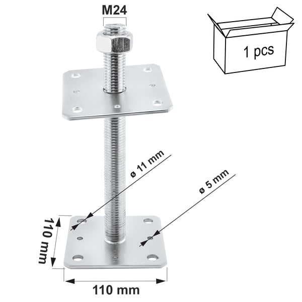 Justerbar søjlebund med gevind PSR110 110x110x250 (1)