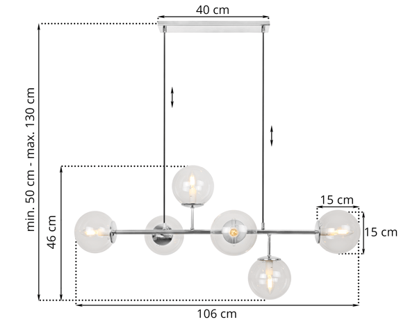SIENA LOFTLAMPE KROM 6 FLAD LAMPE E14 LÆNGDE ARME