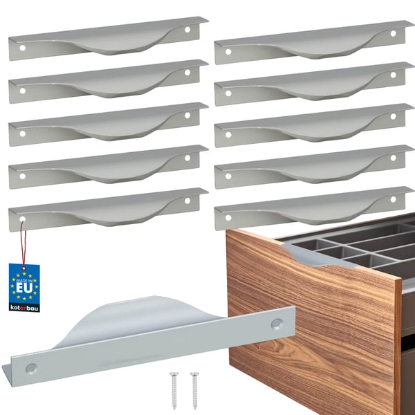 KOTARBAU Moderne møbelgreb i aluminium med sølvkant 128/148 mm sæt 10 stk