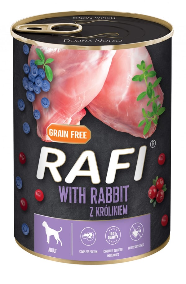 Rafi våtfoder för hundar med kanin, blåbär och tranbär 400 g