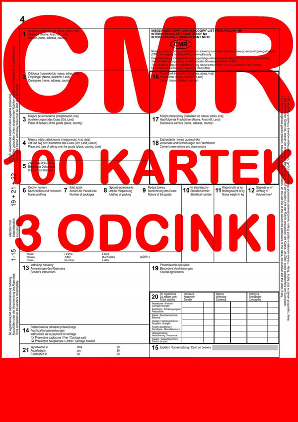CMR-fragtbrev 100 ark - 3 sektioner - 33 sæt