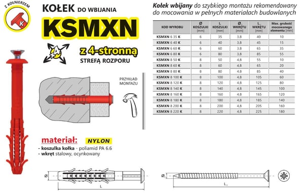 PIKAKIINNITYSTAPPI LAIPALLA KSMXN 6*60MM - 2.0 STO - KXH 6*60K