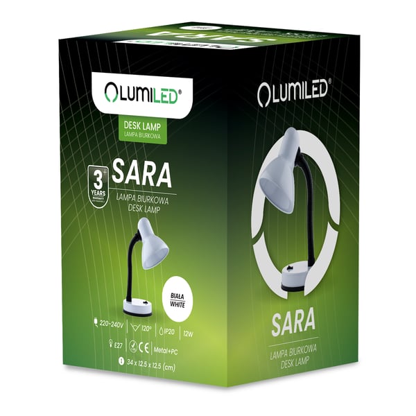 Säädettävä SARA pöytälamppu E27 valkoinen LUMILED