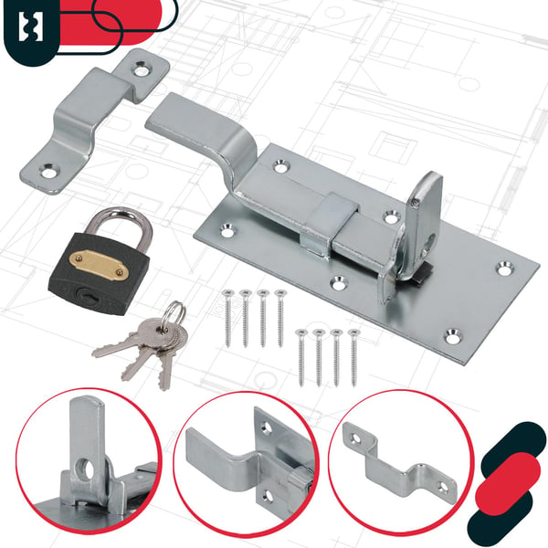 KOTARBAU® Universallåsregel för dörrar och grindar stål 130 mm med hänglås