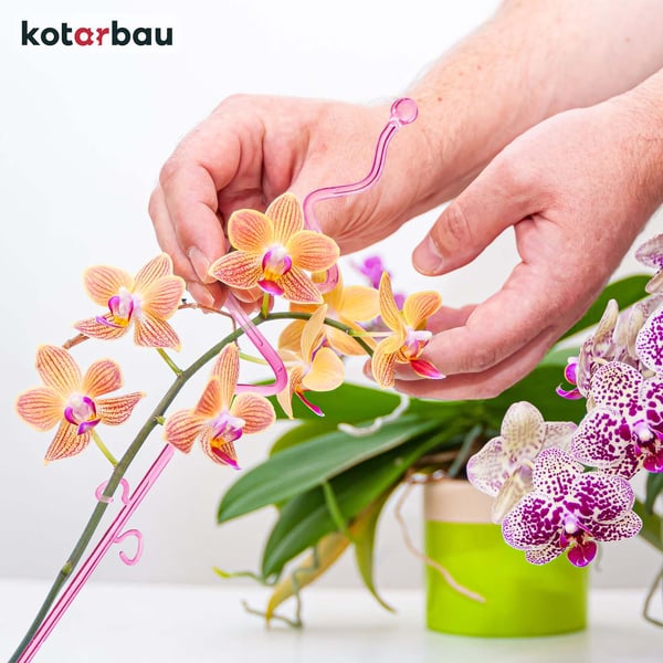 KOTARBAU® set med svarta blomkrukor 11 cm och rosa stöd 58 cm keramik