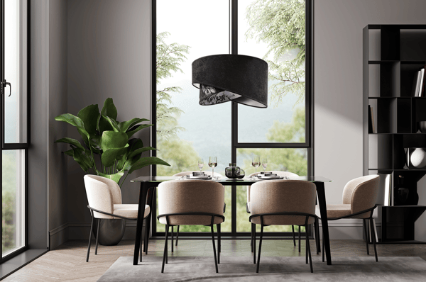 Loftlampe med hængende lysekrone, lampeskærm, sort