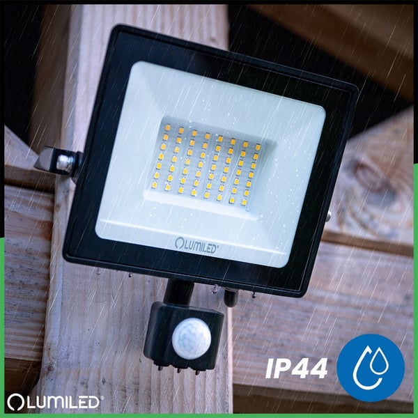 LED-valonheitin ZUNA2 50W 4500lm 4000K IP44 musta liiketunnistin LUMILED