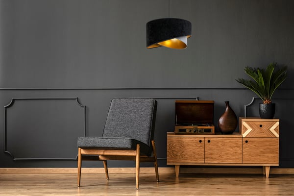 HÆNGENDE LAMPE LOFTSKRONE GYLDEN FLØJLSSKÆRM