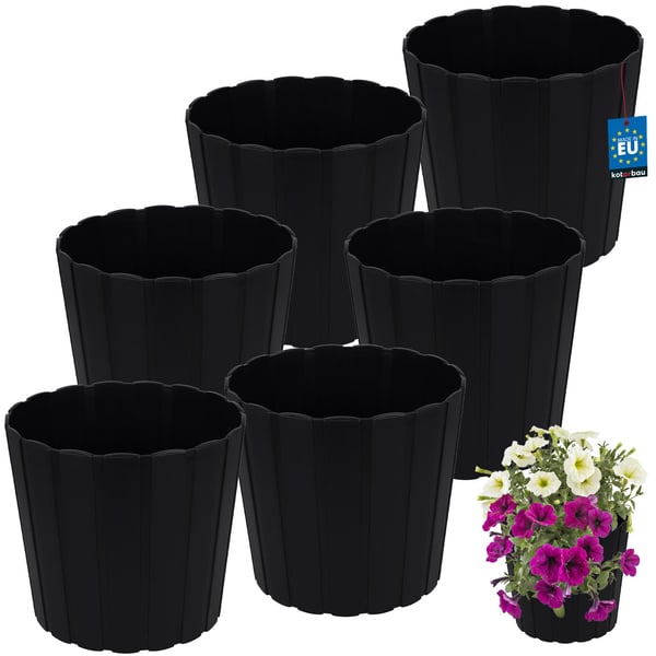 Muovinen kukkaruukku kukille ja yrteille parvekkeelle tai terassille, antrasiitti, 24 cm, 6 kpl.