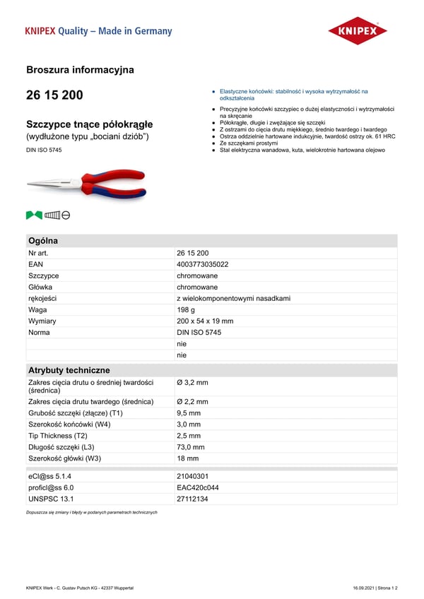 PUOLIPYÖREÄT LEIKKAUSPIHDIT 200 MM - KN 26 15 200
