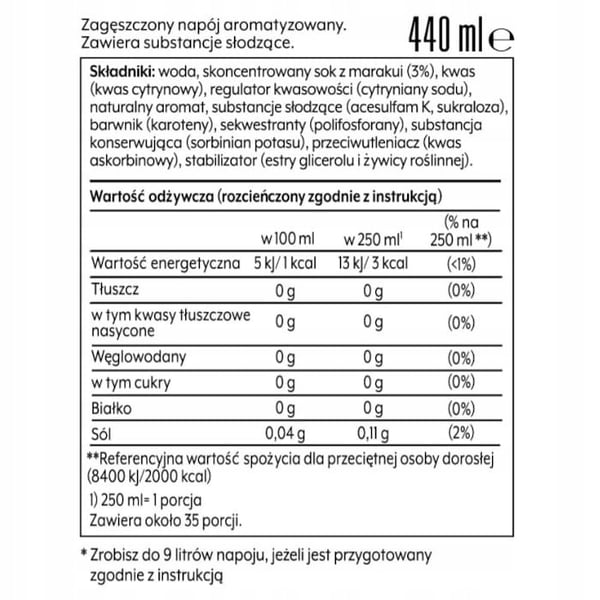 Sodastream-tiiviste siirappi mehu Zero Passionhedelmä passionhedelmä sokeriton 440ml