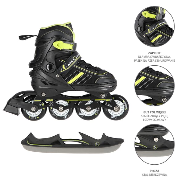 NH18191 2-i-1 BLACK-LIME RULLESKØJTER MED HOCKEY-NEDERDEL NILS EXTREME NH18191 2-i-1 BLACK-LIME RULLESKØJTER MED HOCKEY-NEDERDEL NILS EXTREME - 5907695591392