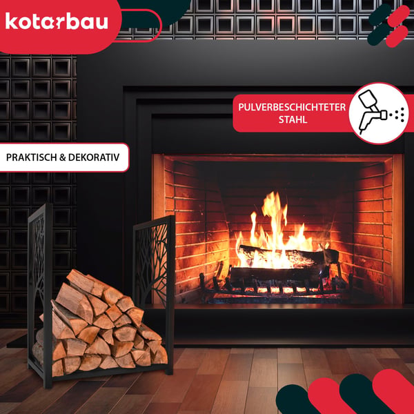 KOTARBAU® vedställ för eldstad stål dekorativt svart 50 x 30 x 60 cm
