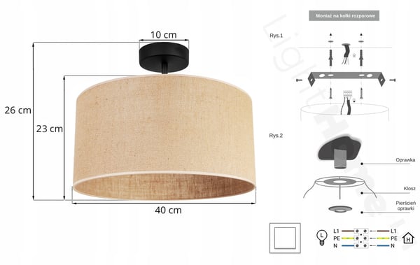 LOFTSLAMPE I JUTE SKÆRM 40 cm