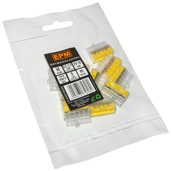 LYNSTIK 5*0,5-2,5MM2 TRANSPARENT/GUL 10 STK - E-650-0250