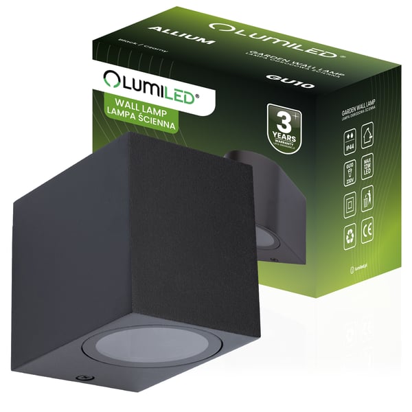 Trädgårdsvägglampa, Fasad, Utomhuslampa, GU10, ALLIUM, Svart, Fyrkantig, LUMILED