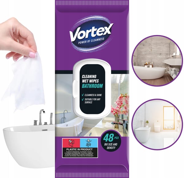 Vortex våtservetter til badeværelse med foldbart låg, 48 stk