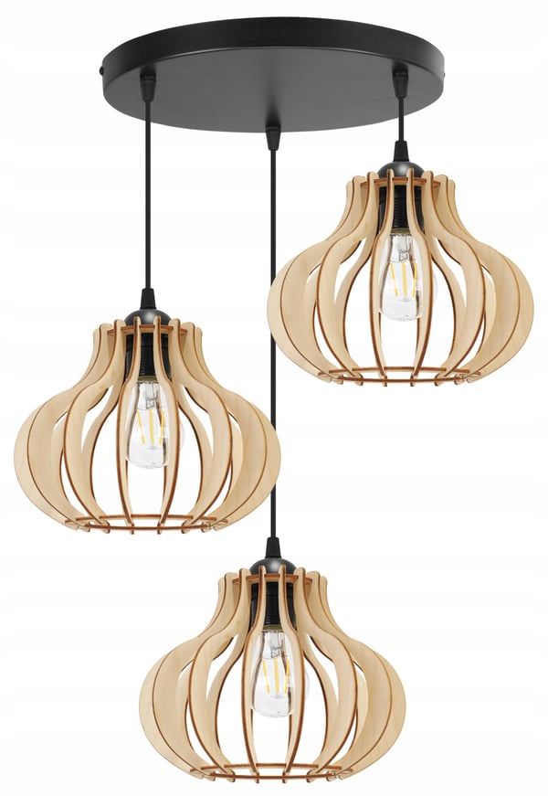 Hængende lampe, loftslysekrone, træ, LED lampeskærm