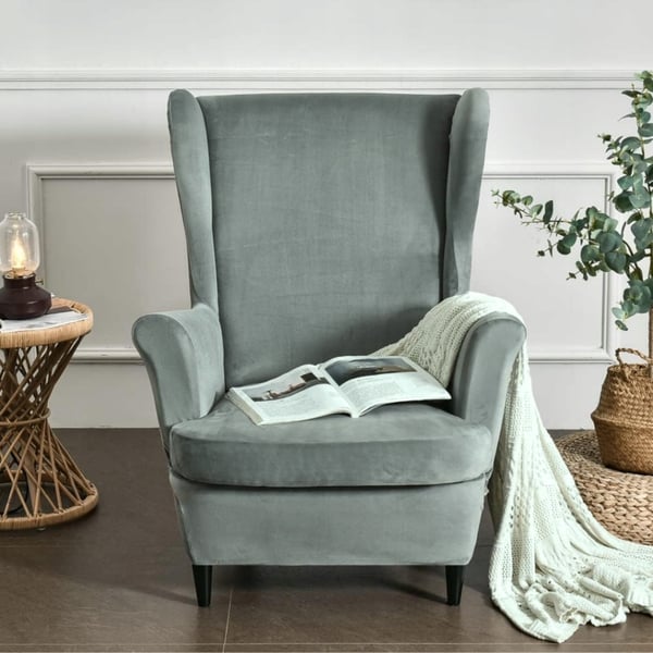 Wingback-tuolin päällinen, joustava, harmaa, helppo puhdistaa, sametti
