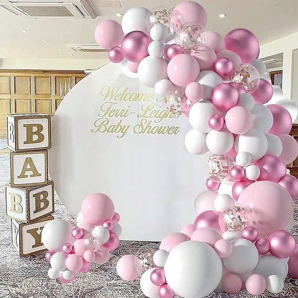 Girlandballoner til piger, babyshower, fødseldag, dåb, rosa, 107 stk