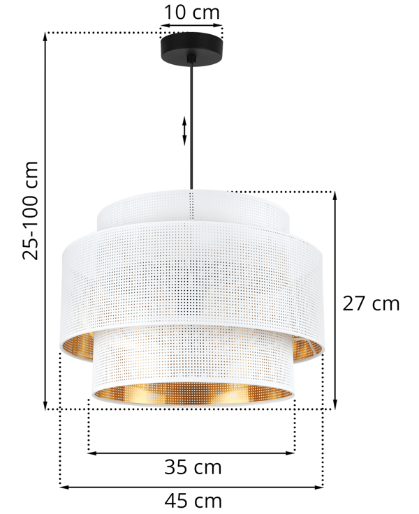 ASTI TRIO HÆNGELAMPE HVIDGULD 45CM MESH