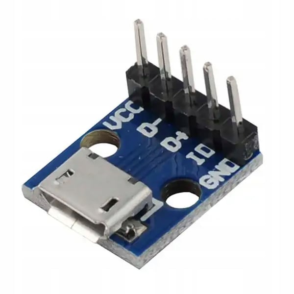 Rosfix Micro USB 5-benet stikkontakt loddet på printkort