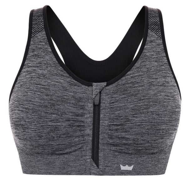 Shefit Grafitgrå Sports-BH-top med lukning foran 6XL