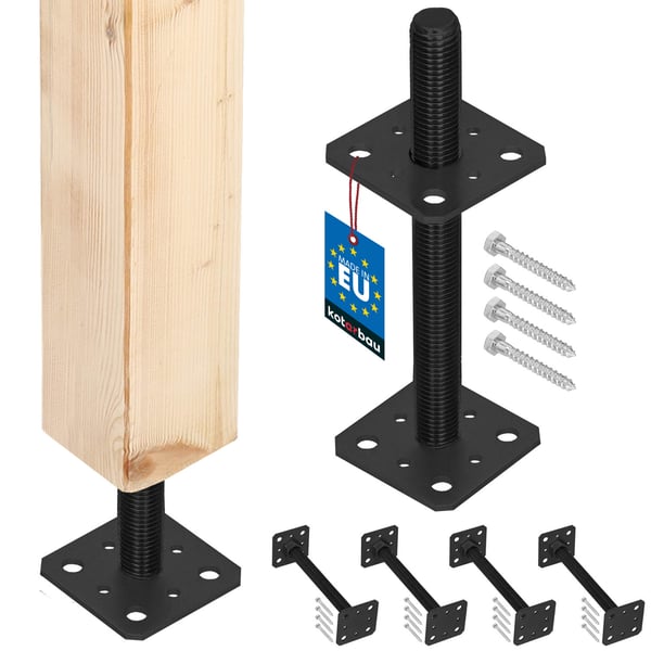 KOTARBAU stolpesokkel justerbar skrueankrer stål til pavilloner telte gevind M24 antracit 80 x 250 mm sæt 4 stk