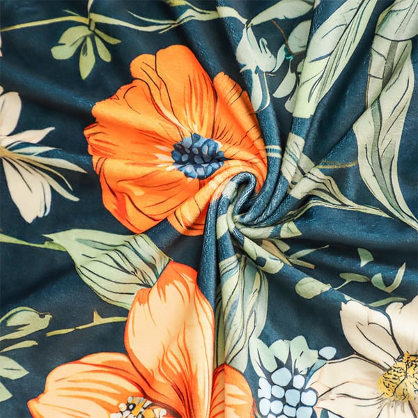 Overdrag til fotskammel - Orange blomstermønster