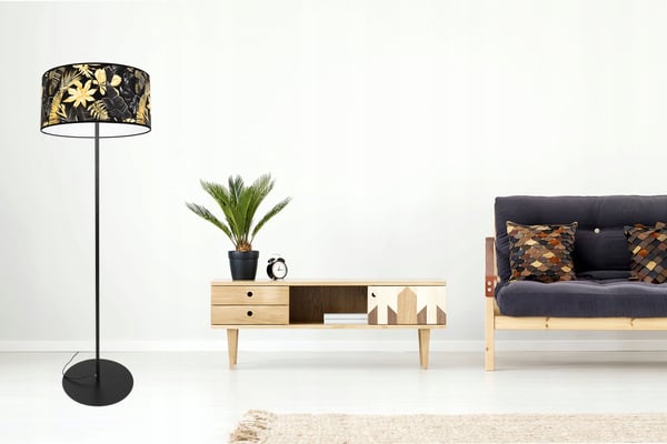 ELEGANT GULVLAMPE, GYLDEN BLOMSTER LAMPESKÆRM, LED