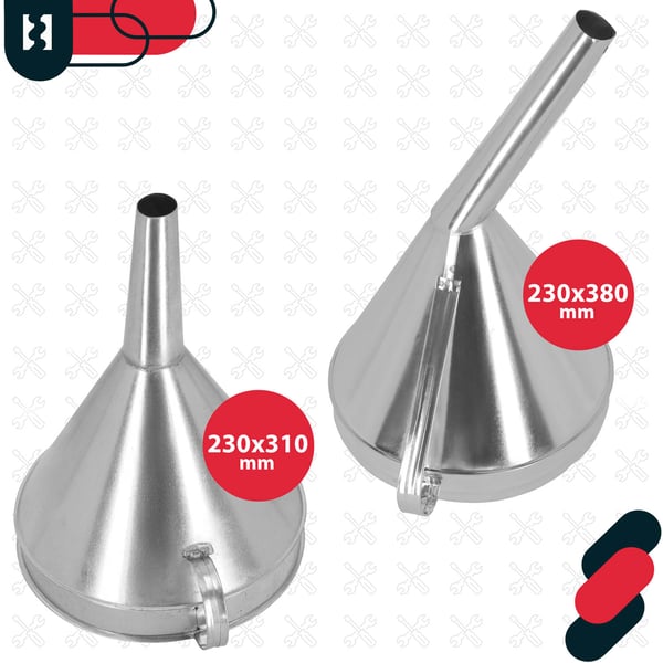 KOTARBAU galvaniserad metalltratt med sil, vinklad för olja och bränsle, skål 23 cm