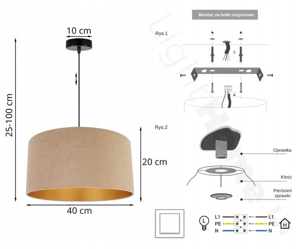 HÆNGENDE LAMPE LOFTSKRONE GYLDEN FLØJLSSKÆRM