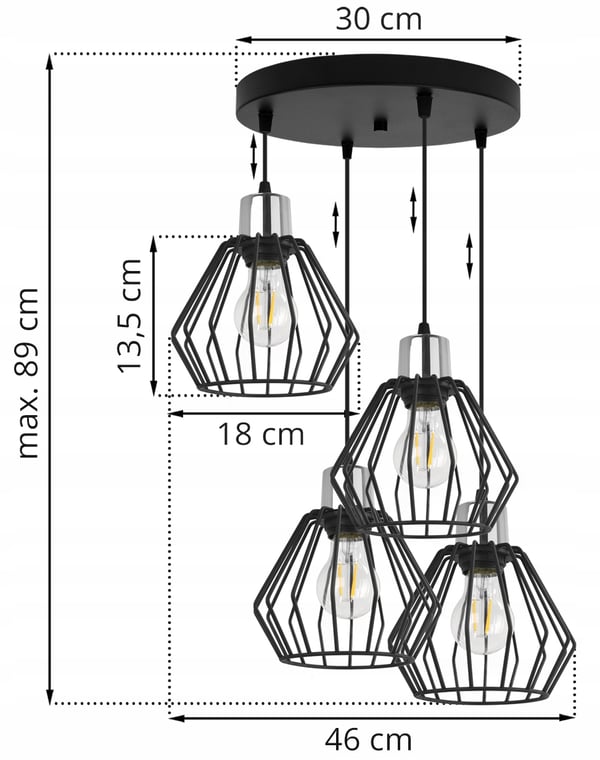 Hængelampe, loftslysekrone, trådskærm, LED