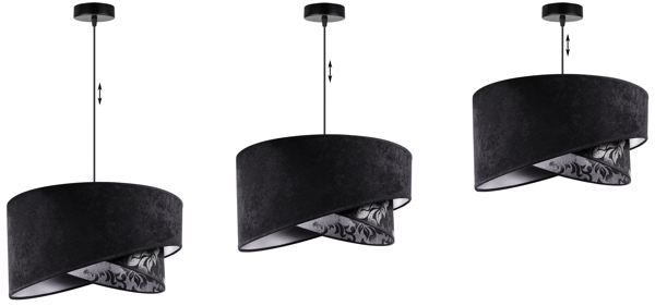 Loftlampe med hængende lysekrone, lampeskærm, sort
