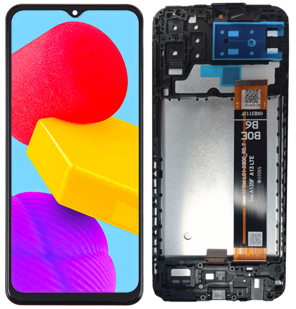 Original Samsung SM-M135F Galaxy M13 LCD + Touchskærm (IPS) Sort Ramme