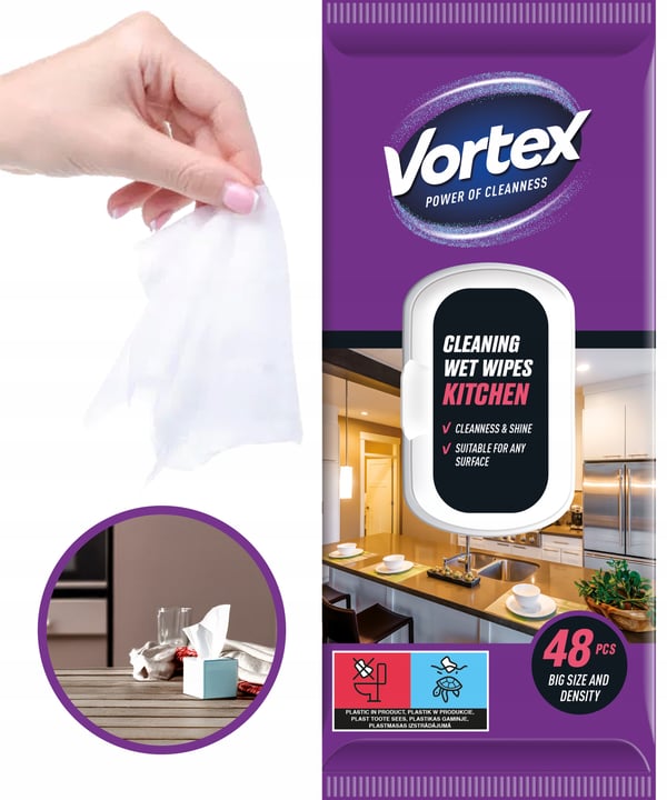 Vortex våtservetter för kök med fällbart lock 48 stycken