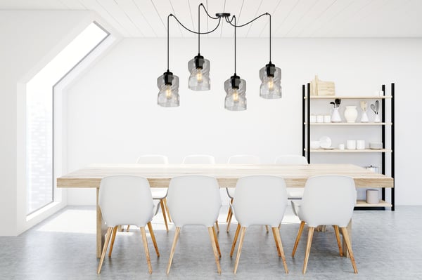 MODERNE HÆNGELAMPE MED EDDERKOK, GLASLYKRONE
