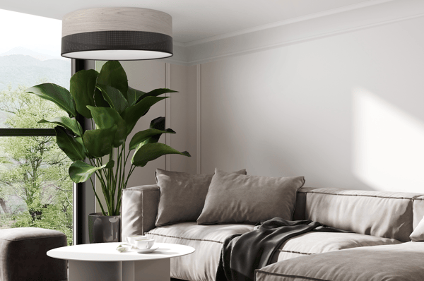 Loftlampe i træplexi, sort, 50 cm, bleget eg