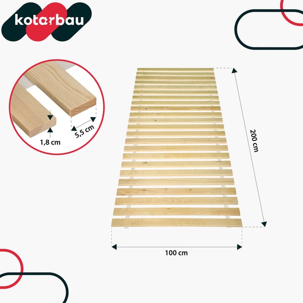 Sengeramme i træ med lameller på madrasstrop 100 x 200 cm
