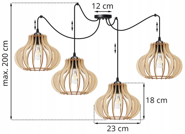 Hængende lampe, loftslysekrone, træ, LED lampeskærm