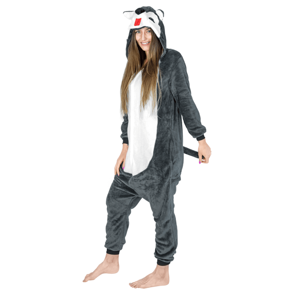 Varm herrepyjamas kigurumi husky onesie jumpsuit voksenkostume m Husky Onesie-kostume - M