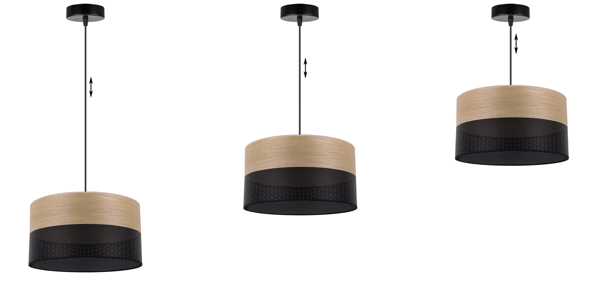 ENKELT HÆNGELAMPE, LAMPESKÆRM I GYLDEN EGEFRONT, 30 CM