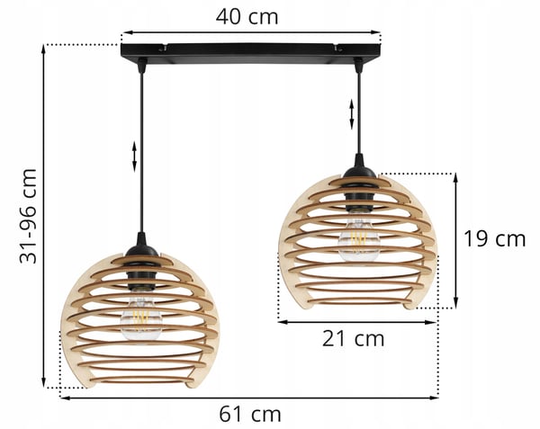 Hængende lampe, loftslysekrone, træ, LED lampeskærm