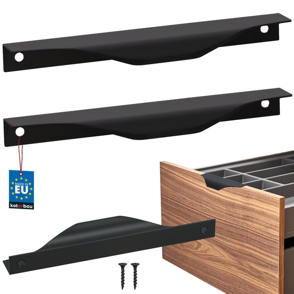 KOTARBAU® møbelhåndtag med modern kant, aluminium, matsort, 160/180 mm, sæt á 2