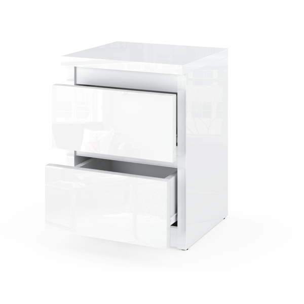 Natbord ALL Hvid Glans 30 CM 2 Skuffer Natbord Soveværelsesmøbel