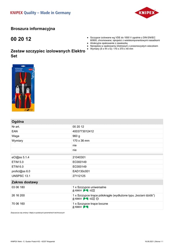 Tangsæt 3 dele - KN 00 20 12